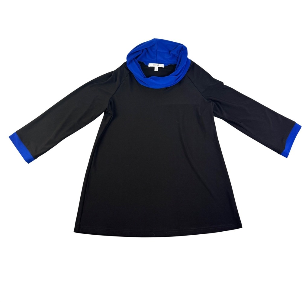 Sympli The White House Design Co Black Royal Blue Cowl Neck Jersey Top Size 6